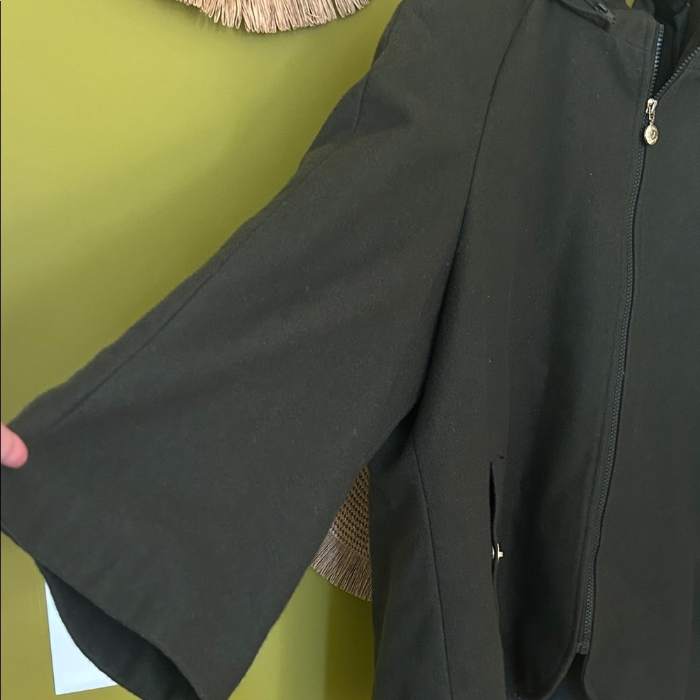 Betsy Johnson Hooded Cape pea coat-dark green - Picture 2 of 5
